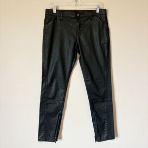 COTELAC Womens Sz 2 Black Mid-Rise Straight-Leg Coated Moto Jeans Zip Up Ankles